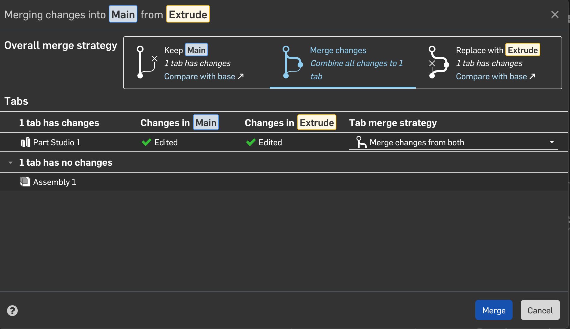 Choosing how to merge each part studio